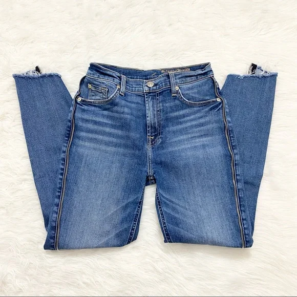 7 FOR ALL MANKIND Zipper Trim Denim Skinny Jean Ankle Pants - Picture 1 of 5